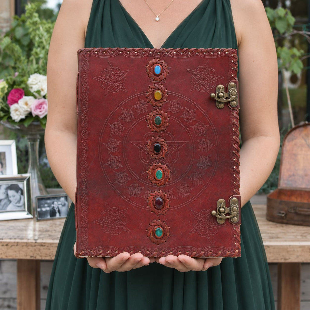Huge 7 Chakra Leather Book - 10x13 (200 pages)